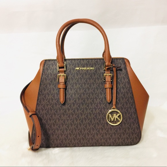 NWT Michael Kors Charlotte Brown large Satchel Bag - Picture 11 of 15